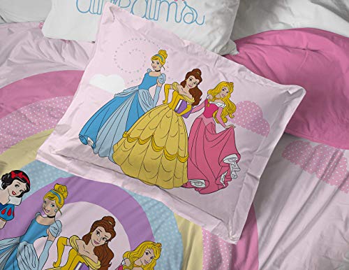 Jay Franco Disney Princess Rainbow 5 Piece Twin Bed Set - Includes Comforter & Sheet Set - Bedding Features Aurora, Belle, & Cinderella - Super Soft Fade Resistant Microfiber Jay Franco