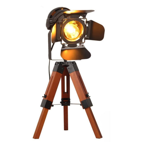 Decoluce Industrial Tripod Floor Table Lamp Vintage Wood Cinema Searchlight Standing Lighting Fixtures Nautical Spotlight Decorations-Not Include E26 Bulbs (Cinema) DEC LUCE DECOLUCE LIGHTING