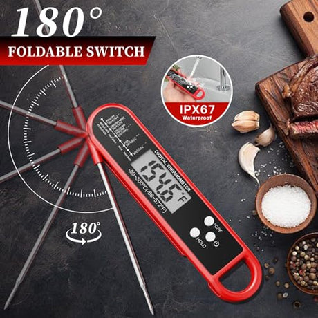 Digital Meat Thermometer for Cooking and Grilling - Instant Read Food Thermometer with IP67 Waterproof, Strong Magnet and Calibration-Professional Kitchen BBQ Probe for Turkey, Steak, Gift for Men/Dad FDK