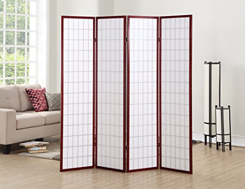 Roundhill Furniture Oriental Shoji 4 Panel Screen Room Divider, Cherry Roundhill Furniture