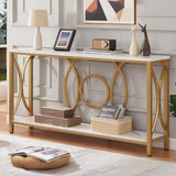 HOMISSUE Sofa Console Table, Modern Gold Console Table with Faux Marbled Tabletop, Engineered Wood Entryway Tables with 2 Tier Storage, Narrow Sofa Table for Living Room, Hallway (55 Inch, White&Gold) HOMISSUE