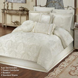 Touch of Class Camelot Luxury Bedding | Neutral Soothing Ivory | Matte Satin Damask on Richly Textured Jacquard-Woven Chenille 4 Piece Set Includes Queen Comforter, Bedskirt, and 2 Standard Shams Touch of Class