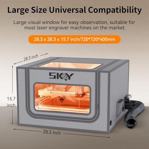 SKOUPHY Integrated Bottom Laser Engraver Enclosure with LED Light, Ventilation Kit Iron Frame Fits for Laser Cutter, Insulates Against Smoke, Odor Noise, Eye Protection 28.3 * 28.3 * 15.7 inch Cregrant3D
