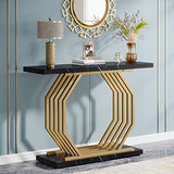 Tribesigns Gold Console Table, Faux Marble Entryway Table Narrow Sofa Table with Geometric Metal Base, 40 Inch Modern Accent Table Entrance Table for Living Room, Hallway, Foyer, Black Tribesigns