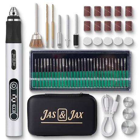 Jas & Jax Engraving Pen - USB Rchargeable Mini Electric Engraver, Cordless Rotary Tool for Wood, Metal, Glass, Jewelry, Stone, Leather & Plastic Etching (54 Accessories) Jas & Jax Goods