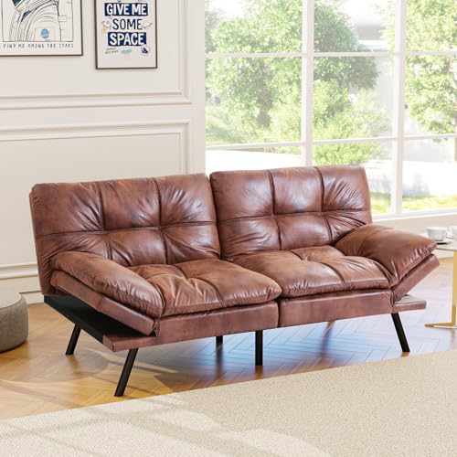 Opoiar, Modern Sleeper Sofa,Convertible Couch Bed,Memory Foam, Adjustable Armrest&Backrest,Faux Leather Futon Sets for Compact Living Spaces,Office Sofabed, Brown-002, SF-PU-002 Opoiar