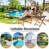 RELAX4LIFE Patio Chaise Lounge Chair Set of 3, Acacia Wood Folding Rattan Wicker Chairs w/Retractable Footrest, Side Table, 3-Piece Outdoor Patio Furniture, Fire Pit Deck Chairs Set for Porch Poolside