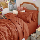 Bedsure Twin Comforter Sets - 5 Pieces Pintuck Bedding Sets Twin Size, Pinch Pleat Burnt Orange Bed in a Bag Twin with Comforter, Sheets, Pillowcase & Sham Bedsure