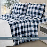 Elegant Comfort Luxuriously Soft 4-Piece Velvet Plush Flannel Sheet Set - Premium Quality - Cozy Warm, Anti-Static, Non Pilling Fuzzy Velvet Flannel Fleece Deep Pocket Sheet Set-Twin XL, Buffalo Navy Elegant Comfort