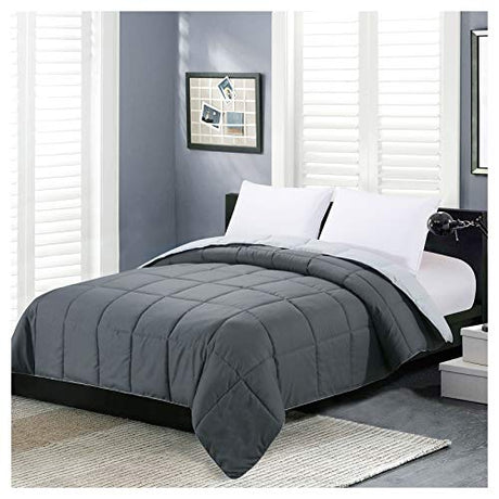 Homelike Moment Twin Comforter Duvet Insert- Grey Down Alternative Bed Comforter Twin Size, Lightweight Bedding Comforters Quilted Soft All Season Reversible Dark Gray/Light Grey Homelike Moment