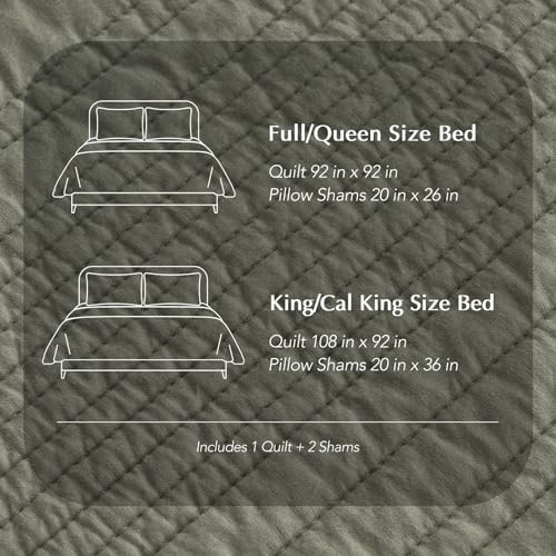 EVERGRACEHOME 100% Cotton Modern Lines Quilt Set Queen Size, Pre-Washed Soft Striped Coverlet Bedspread, 3 Piece Lightweight Bedding Set for All Season, with 2 Pillow Shams, Olive Green EVERGRACEHOME