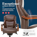 La-Z-Boy Delano Big & Tall Executive Office Chair, Ergonomic Mid-Back Body Pillow Lumbar Support, ComfortCore Memory Foam Cushion, Mahogany Wood Arms & Swivel Base, Bonded Leather, Chestnut Brown La-Z-Boy