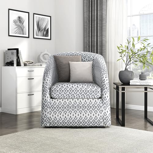 Lexicon Swivel Accent Chair, Fabric Barrel Chair with Solid Wood Frame and Metal Base, Upholstered Arm Chair, Swivel Sofa Chair Modern Reading Chair for Living Room/Office/Apartment, Multi-Color Lexicon