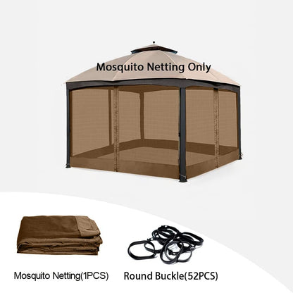 10' x 12' Gazebo Replacement Mosquito Netting, Gazebo Universal Netting Outdoor, 4-Panel Screen Walls Privacy Curtain for Outdoor Patio with Zipper (Brown)