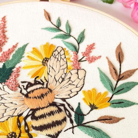 Myfelicity Embroidery kit for Adults, 3-Piece Bee and Butterfly Floral Designs, Including Tools Handmade Embroidery Hoop Art Set (Yellow) Myfelicity
