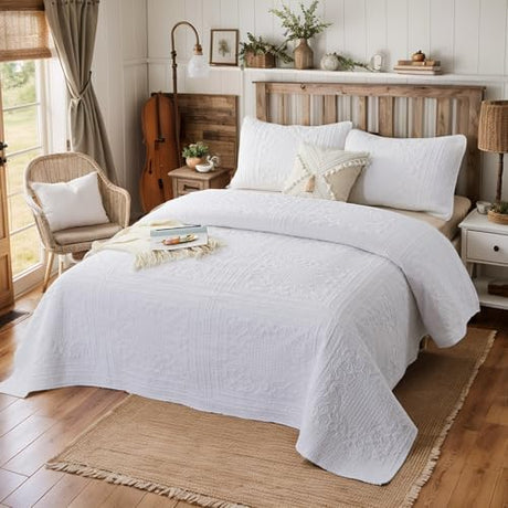 Brandream White Quilts Twin Size Cotton Bedspread Matelasse Bedding Coverlet Set 2-Piece Daybed Single Bed Spreads Brandream