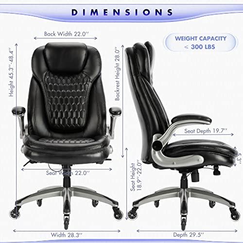 Executive Office Chair-Ergonomic Computer Desk Chair, High Back Leather Chair with Padded Flip-up Arms, Swivel Home Office Chair Upgraded Caster-Black COLAMY