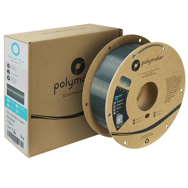 Polymaker Silk PLA Filament 1.75mm, Gunmetal Grey PLA 3D Printer Filament Silk 1kg - PolyLite 1.75mm PLA Filament Silk Gunmetal Grey Filament 1.75mm Shiny PLA 3D Filaments - WoodArtSupply