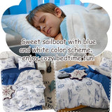 Simple&Opulence 100% Organic Cotton Duvet Cover for Kids Teens,3 Pieces Soft Cartoon Comforter Cover with Zipper Closure, Boys Bedding Set with Sailboat Pattern,Twin Simple&Opulence