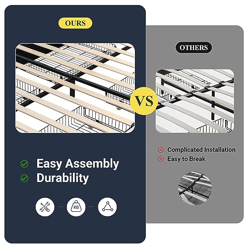 Allewie Upholstered Full Size Platform Bed Frame with 4 Storage Drawers and Headboard, Diamond Stitched Button Tufted, Mattress Foundation with Wooden Slats Support, No Box Spring Needed, White Allewie