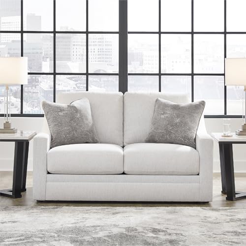 Signature Design by Ashley Maitelynn Contemporary Loveseat with Accent Pillows, Reversible Cushions and Sloped Arms, Light Gray Signature Design by Ashley