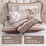 WONGS BEDDING Brown Quilt Set Queen Size,Bobo Floral Bedspread Coverlet Set, 3 Pieces Bohemian Patchwork Floral Pattern Bedspreads Bedding Quilt Set for All Seasons (96"x90") WONGS BEDDING