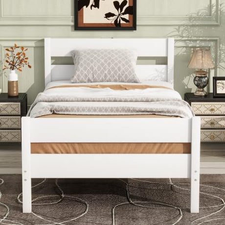 Duxelifin Twin Bed Frames Wood, Wood Twin Bed Frame with Headboard and Footboard, Platform Bed for Bedroom, Guset Room, No Box Spring Needed, White Duxelifin