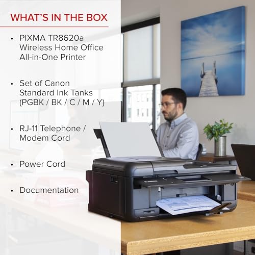 Canon PIXMA TR8620a - All-in-One Printer Home Office|Copier|Scanner|Fax|Auto Document Feeder | Photo, Document | Airprint (R), Android, Black, Works with Alexa