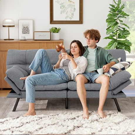 MUUEGM 71" Futon Sofa Bed, Comfortable Memory Foam Futons Sofa with Adjustable Backrest & Armrests, Convertible Loveseat Futon Bed for Compact Living Room, Apartment, Office, Grey MUUEGM