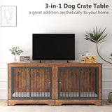 Rovibek 75" Dog Crate Furniture for 2 Dogs, Wooden Extra Large Double Dog Cage Furniture, Decorative Dog Kennels with Double Doors, Indoor Dog Crate TV Stand for Large Dogs, Brown Rovibek