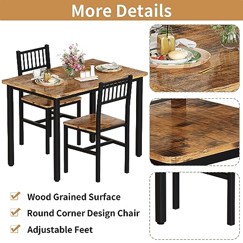 AWQM 3 Piece Dining Table Set for 2, Small Kitchen Table Set for 2 with Chairs,Wood Breakfast Nook Table and Chairs Set of 2,Dinette Set for Small Space,Dining Room,Apartment, Brown AWQM