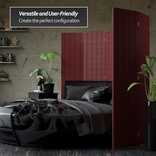 Red Lantern 6 ft. Tall Woven Fiber Room Divider, 4 Panels, Red-Black Red Lantern