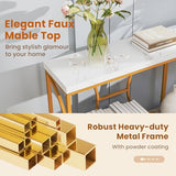 GOFLAME 71” Extra Long Console Table, 2-Tier Faux Marble Entryway Table with Storage Shelf, Geometric Metal Frame, Modern Gold Accent Table, Narrow Sofa Table for Living Room, Hallway GOFLAME