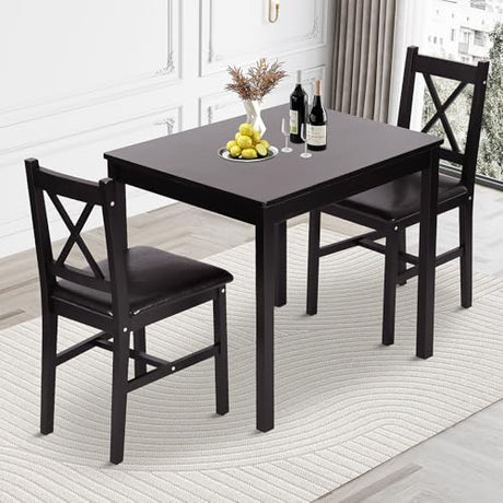 Pazidom Small Dining Table Set 3 Piece Wood Dinning Room Table Set for 2, Square Kitchen Table and 2 Chairs, Space Saving Dinette for Kitchen, Dining Room, Appartment, Dark Brown Pazidom