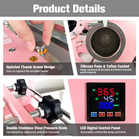 BetterSub Tumbler Mug Heat Press Machine 30 OZ 20 OZ 16 OZ Sublimation Straight Skinny Tumbler Mug Sublimation Print 11 OZ 15 OZ Sublimation Mug Heat Transfer Pink BetterSub