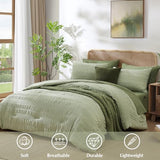 CASAAGUSTO Queen Comforter Set, 7 Pieces Sage Green Seersucker Bed in a Bag Queen Size Soft All Seasons, Bedding Sets with Comforter, Flat Sheet, Fitted Sheet, 2 Pillow Shams, 2 Pillowcases CASAAGUSTO