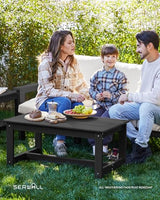 SERWALL HDPE Outdoor Patio Furniture Set, 7-Piece Outdoor Sectional Patio Conversation Set, All Weather Outdoor Couch Set Patio Sofa Set for Deck, Lawn, Black Frame with Khaki Cushion SERWALL