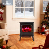 DUMOS 26” Freestanding Electric Fireplace Heater, Electric Fireplace Stove with 3D Flame Effect & Remote Control, Stylish Stove for Home with Safety Features, Adjustable Heat & 12H Timer, Inky DUMOS