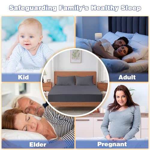 QUWOU King Mattress Protector, Waterproof Mattress Cover with 18" Deep Pocket Bed Cover, Fitted Sheet Style Noiseless Breathable Machine Washable, Dark Gray (76"x80") QUWOU