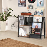 HYCFYJR Record Player Stand, 3-Tier Vinyl Record Storage, Turntable Stand with Now Playing Holder, Vinyl Display for Living Room, Rustic Brown HYCFYJR