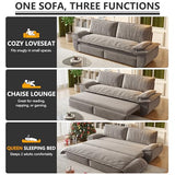 UPYOOE 70.1" Futon Sofa Bed Queen Size, Pull Out Bed, 3-in-1 Convertible Sleeper Sofa with 2 Soft Pillows, Modern Velvet Futon Couch for Living Room, Small Space, Apartment, Bedroom, Grey UPYOOE