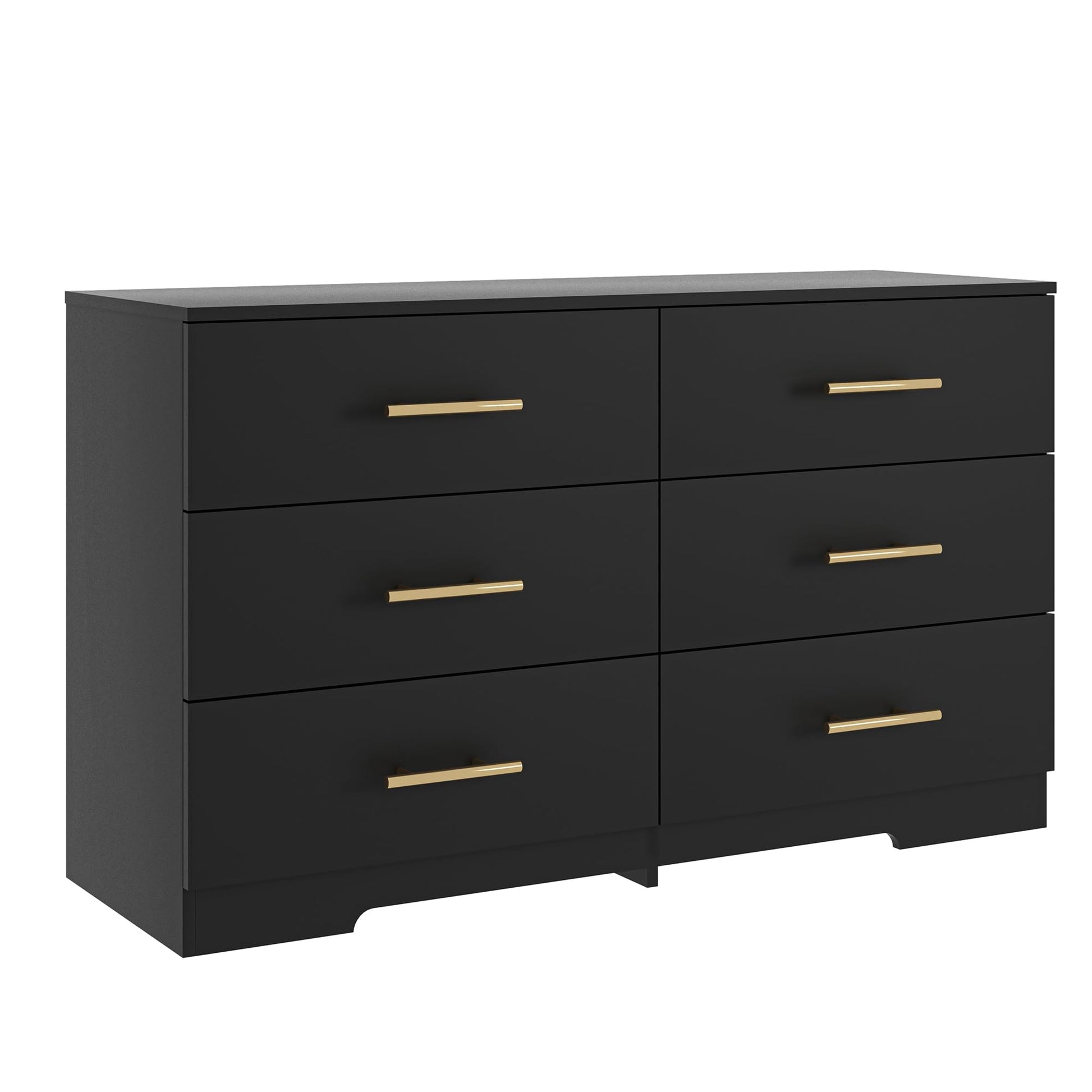 Vibe & Dine Black Dresser for Bedroom with Wide Storage, Modern 6 Drawer Dresser with Gold Handles, Wooden Chest of Drawers for Living Room - WoodArtSupply