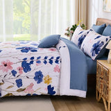 Anibedding Blue Floral Comforter Set King Size, 8 Piece Botanical Flower Bed in a Bag, Reversible Design Comforter, Soft Microfiber Complete Bedding Sets for All Season (Blue,90"x104") Anibedding