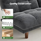 Marsail 65" Futon Sofa Bed, Convertible Small Recliner Sleeper Sofa Bed with Adjustable Backrest, Corduroy Loveseat Futon Couch for Small Apartments, Living Room Office, Guest Room (Grey) Marsail