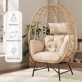 SWITTE Wicker Egg Chair Outdoor, Oversized Patio Lounge Chairs with Cushion for Indoor Living Room, Bedroom, Outside Backyard Balcony-Beige SWITTE