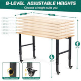OLBRUS 48 "Adjustable Wheels Workbench, Heavy Duty 2000 LBS Load Capacity Hardwood Workbench Suitable for Workshop, Office, Garage, Home (Metal Wheels丨No Power Outlets 48"x24") OLBRUS