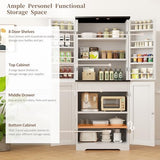 Shintenchi Kitchen Pantry Cabinet, Freestanding Farmhouse Storage Cabinet with 8 Door Shelves, 2 Cabinets and 1 Drawer, Tall Cupboard for Kitchen, Living Room, Dining Room and Bathroom, White Shintenchi