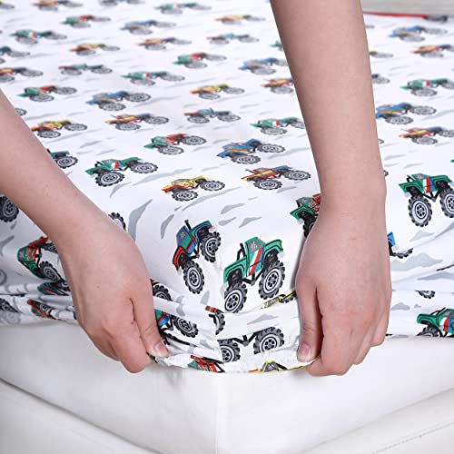 Poppy & Fritz Kids, Full Sheet Set, Stain Resistant Kids Bedding, Soft & Cozy Toddler Bedding Set (Trucks Grey, Full) Poppy & Fritz