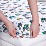 Poppy & Fritz Kids, Full Sheet Set, Stain Resistant Kids Bedding, Soft & Cozy Toddler Bedding Set (Trucks Grey, Full) Poppy & Fritz