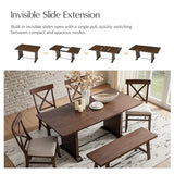 6-Piece Solid Wood Extendable Dining Table Set for 4-10 People with 4 Chairs & 1 Bench, Extension from 54 to 72 Inches for Small Spaces, Dining Room, Kitchen, Living Room, Easy Assembly, Walnut TerraSafe